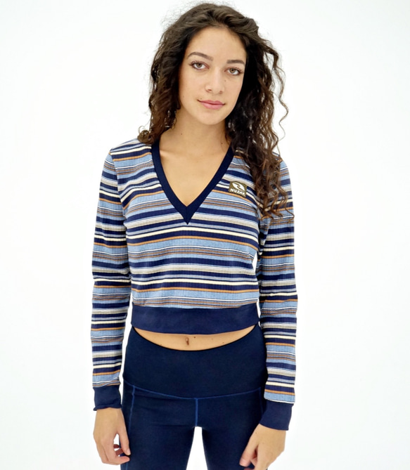 NUZAK Women’s Stripe Crop Sweater 綿セーター 第2張的照片