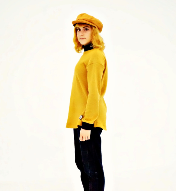 NUZAK Women’s Mustard Two-tone Organic Cotton Sweaterセーター 第2張的照片