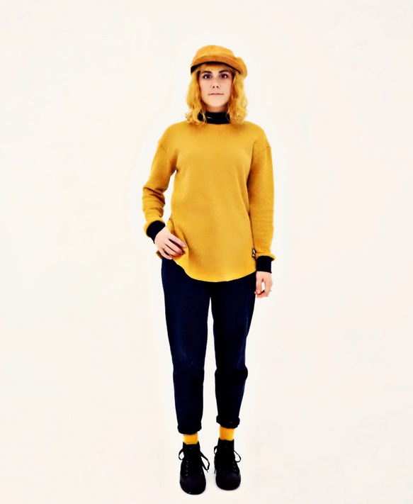 NUZAK Women’s Mustard Two-tone Organic Cotton Sweaterセーター 第3張的照片