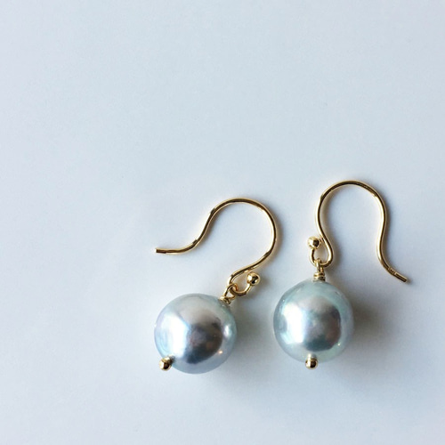 K18 あこや バロックパール グレー 1粒ドロップピアス －イヤリング