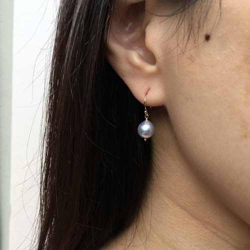 K18 あこや バロックパール グレー 1粒ドロップピアス －イヤリング