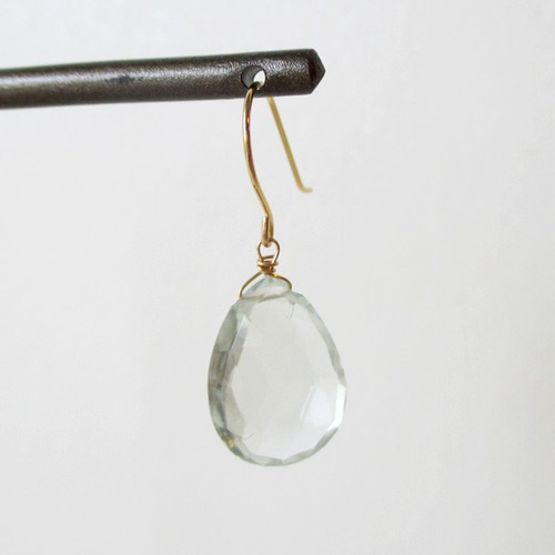 K18・K10】 大粒グリーンアメジスト ペアシェイプ 1粒ドロップピアス  