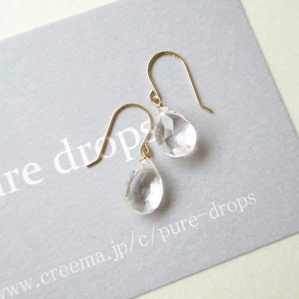 【K18・K10】 水晶 ペアシェイプ　1粒ドロップピアス －イヤリング変更可－（pdp-0024）