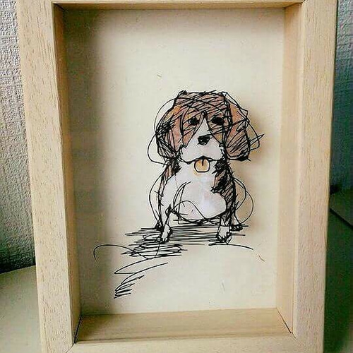 ビーグル額装刺繍絵画