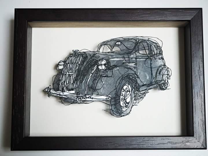車の切り絵】立体額/TOYOTA PUBLICA/キャビネサイズ