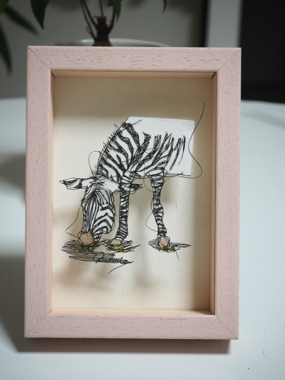 動物の切り絵】立体額/シマウマ/ハガキサイズ 切り絵 軽本美杏