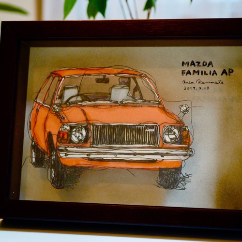 車の切り絵】立体額/MAZDA FAMILIA/キャビネサイズ 切り絵 軽本