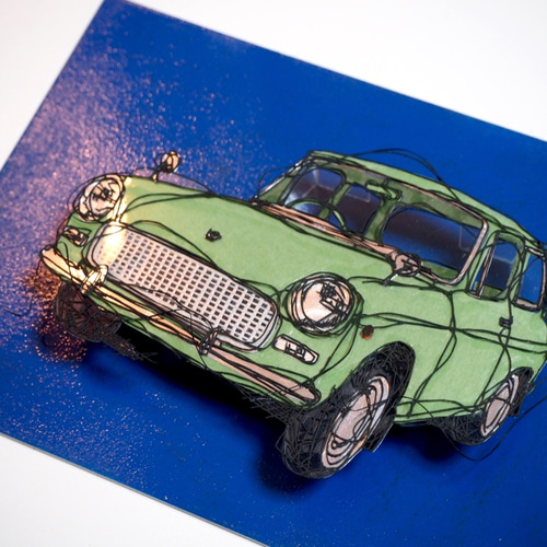車の切り絵】立体額/TOYOTA PUBLICA/キャビネサイズ