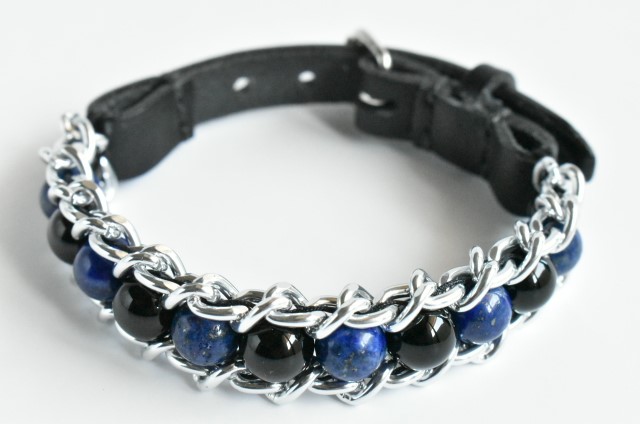ERISION　カテナチオブレスレット　ラピスラズリ＆オニキス　シルバー　巾着ポーチ付き
