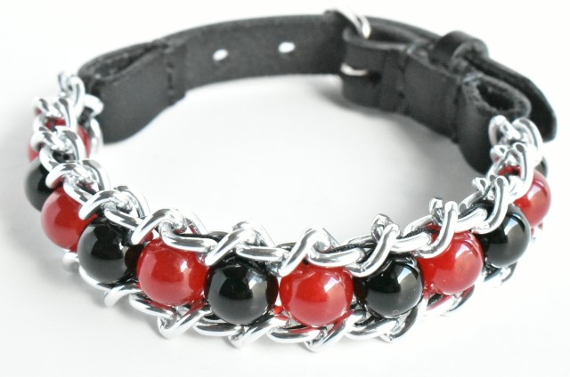 ERISION　カテナチオブレスレット　アゲート＆オニキス　シルバー　巾着ポーチ付き