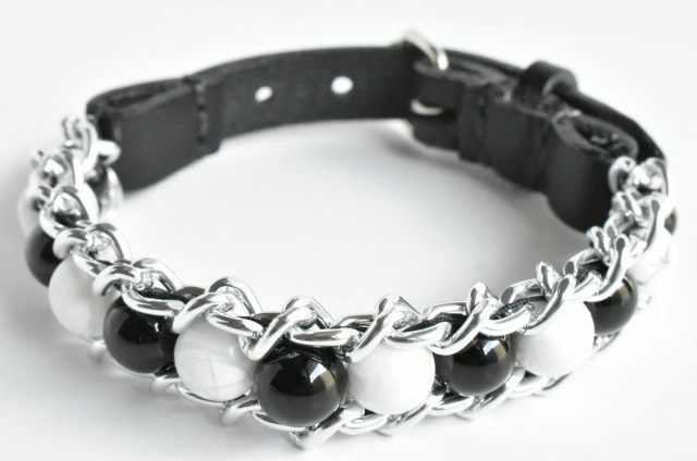 ERISION　カテナチオブレスレット　ハウライト＆オニキス　シルバー　巾着ポーチ付き