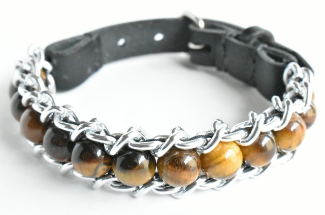 ERISION　カテナチオブレスレット　タイガーアイ　シルバー　巾着ポーチ付き