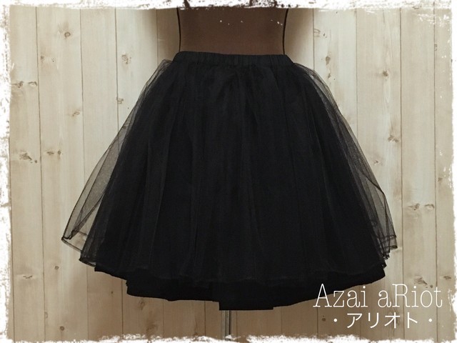 綿裏地付きでチクチクしないパニエ（ふんわりタイプ）☆ソフト＆ハードチュール☆膝丈☆黒/ブラック