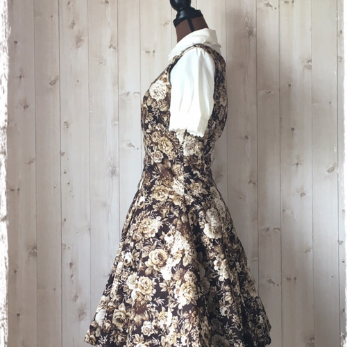 ハンドメイド moda社 モリス＊ソレイアード茶グリーンパネルワンピース