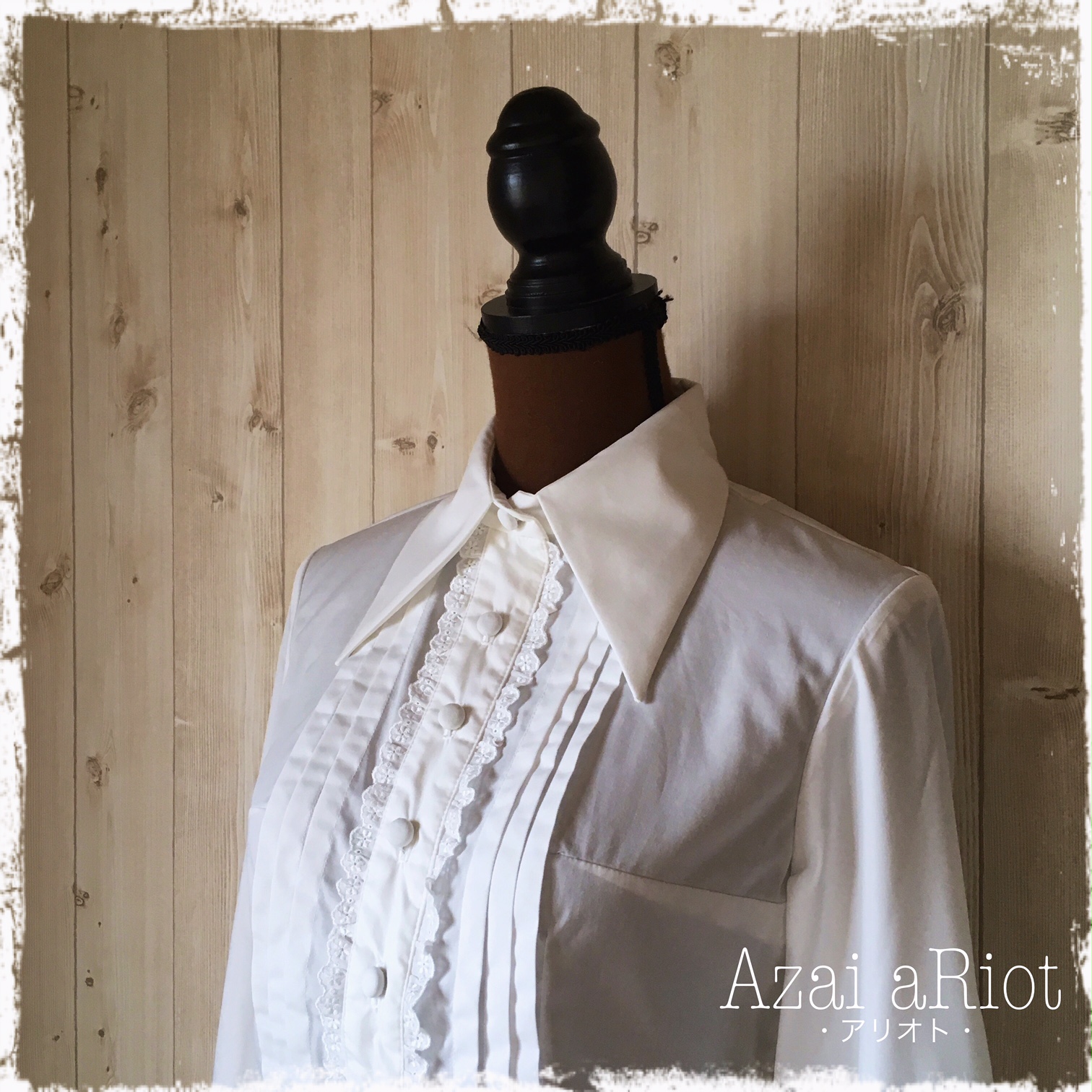 シャツカラータックブラウス（長袖・レースタイプ）白☆S/M/L/LL/3L/5L