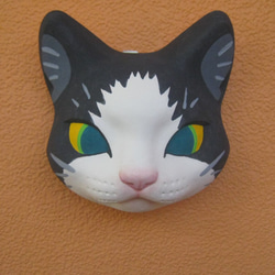 猫のお面　ハチワレ　飾り面 壁飾り 1枚目の画像