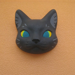 猫のお面　クロ　飾り面 壁飾り 1枚目の画像