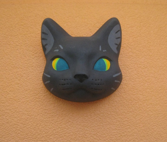 猫のお面　クロ　飾り面 壁飾り 1枚目の画像