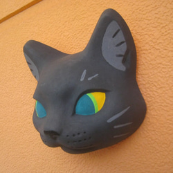 猫のお面　クロ　飾り面 壁飾り 2枚目の画像