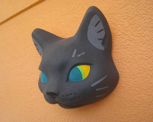 猫のお面　クロ　飾り面 壁飾り 2枚目の画像