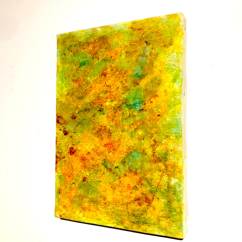 抽象油彩画 黄色と緑の葉 約25cm 黄色と緑の葉 抽象油彩画 約25cm