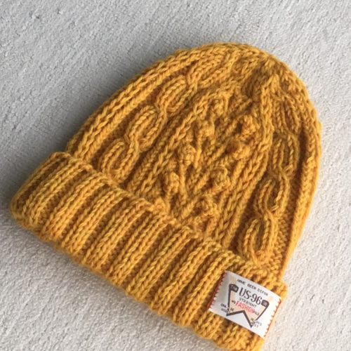 アランニット帽（玉編み）オレンジ ニット帽・ビーニー Beau Ville