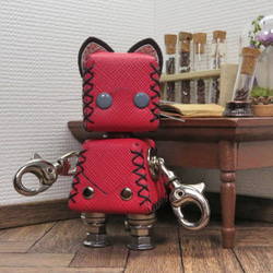 ネコ型革ロボット レザキャット（マゼンタ）暦堂 1枚目の画像