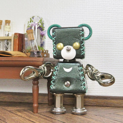 クマ型革ロボット レザベア (深緑)暦堂 2枚目の画像