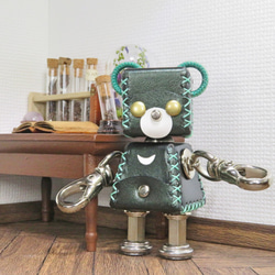 クマ型革ロボット レザベア (深緑)暦堂 3枚目の画像