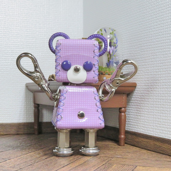 クマ型革ロボット レザベア (エナメルレザー:藤紫)暦堂 2枚目の画像