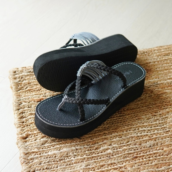 【Malapa Sandal】ナイロンストラップサンダル Miya HI 厚底 ブラック/ゼブラ ビーサン スポサン 2枚目の画像