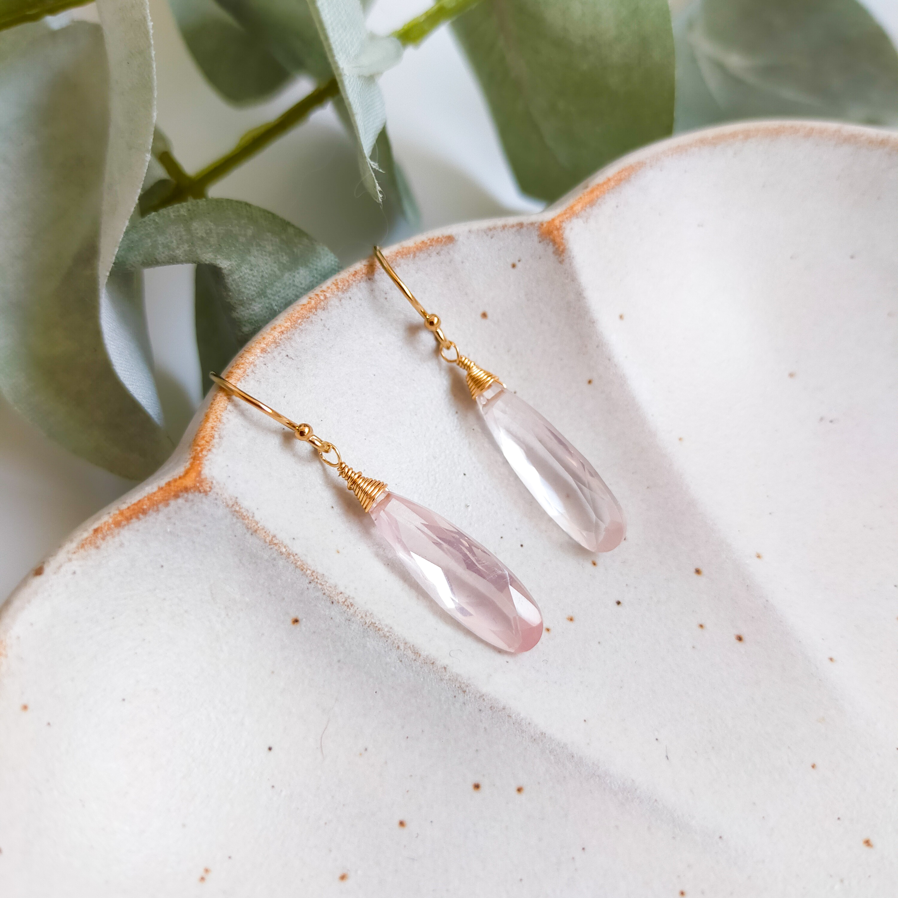 14kgf〕AAA宝石質 ローズクォーツ ピアス/イヤリング ピアス