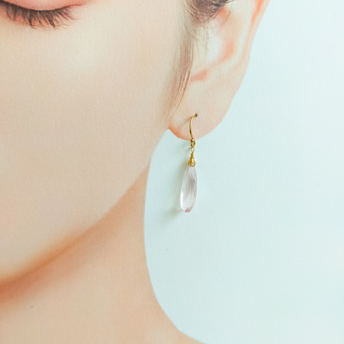 14kgf〕AAA宝石質 ローズクォーツ ピアス/イヤリング ピアス（フック