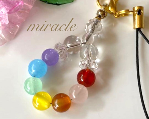 七色ストラップ ＊七色のお守り 天然石ストラップ NNCS003 （再販