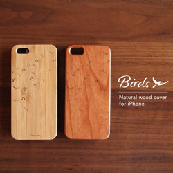 【文字入れ無料】Birds -Natural WOOD- 天然木製iPhoneケース 1枚目の画像