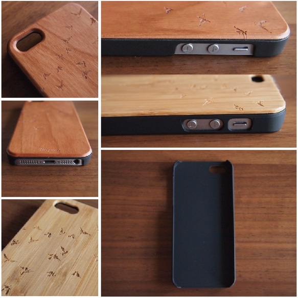 【文字入れ無料】Birds -Natural WOOD- 天然木製iPhoneケース 4枚目の画像