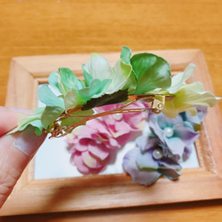 グリーン紫陽花のバレッタ 2枚目の画像