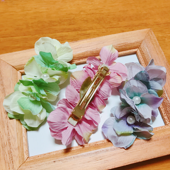 グリーン紫陽花のバレッタ 3枚目の画像