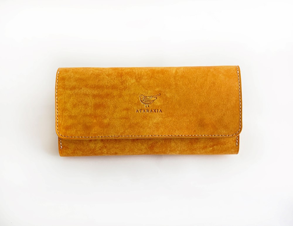 ミモザイエローのロングウォレット 　カードポケットもたくさん（イタリアンレザー）長財布