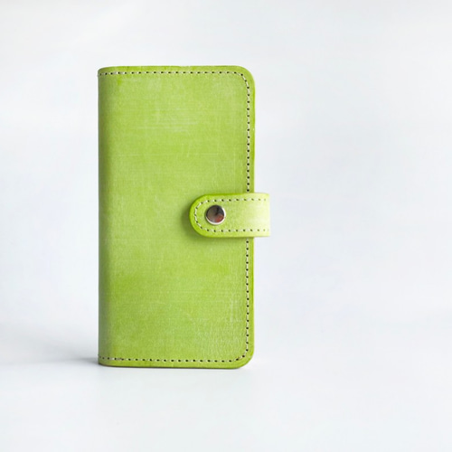 ライムグリーンのスマホケース イタリアンレザー 【iPhone全機種