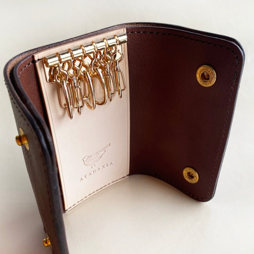 お札も入る 6連キーケース ブラウン（イタリアンレザー アリゾナ