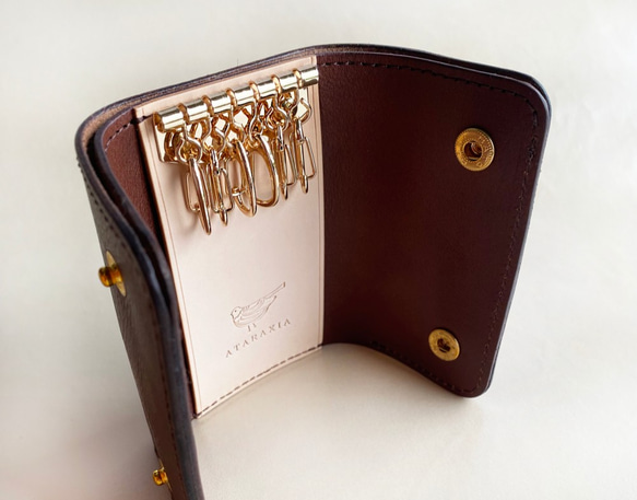 お札も入る 6連キーケース ブラウン（イタリアンレザー アリゾナ