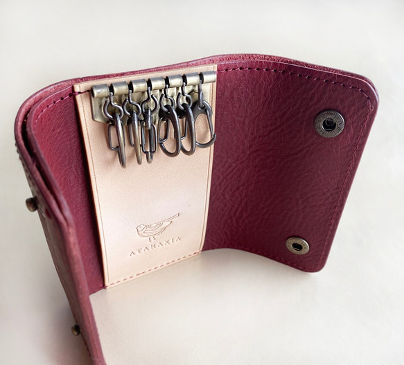 お札も入る 6連キーケース ボルドー（イタリアンレザー ミネルバ