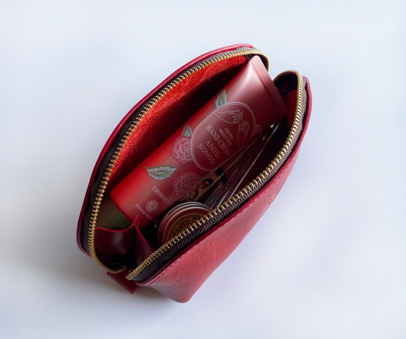 Puffy leather pouch red (Italian leather Arizona) 也可用於包中包☆ 第3張的照片