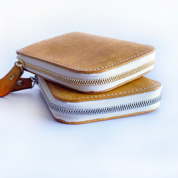 コーラルピンクのハーフウォレット　（イタリアンレザー　MAYA　使用）選べるファスナー色☆　コンパクト財布 5枚目の画像