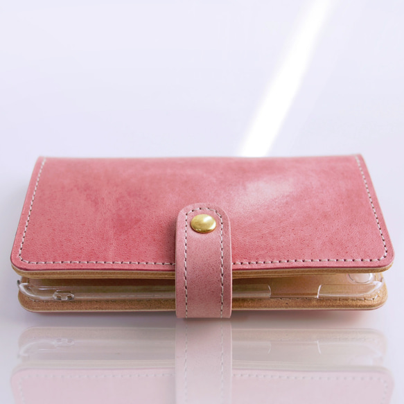 【数量限定再販！】本革iPhoneケース（手帳タイプ） シェルピンク　　多機種対応 1枚目の画像