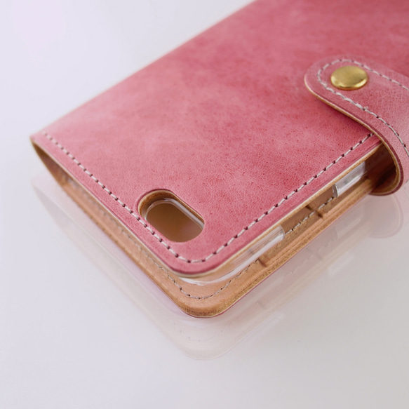 【数量限定再販！】本革iPhoneケース（手帳タイプ） シェルピンク　　多機種対応 4枚目の画像