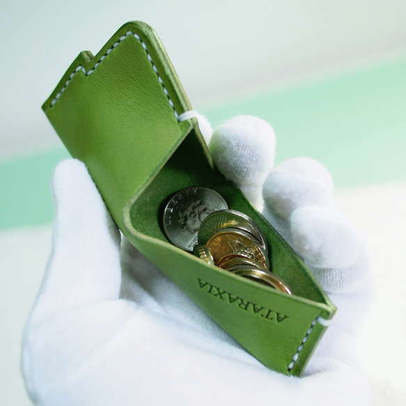 鳥口小物入れ（リーフグリーン）　イタリアンレザー　エルバマット使用 4枚目の画像