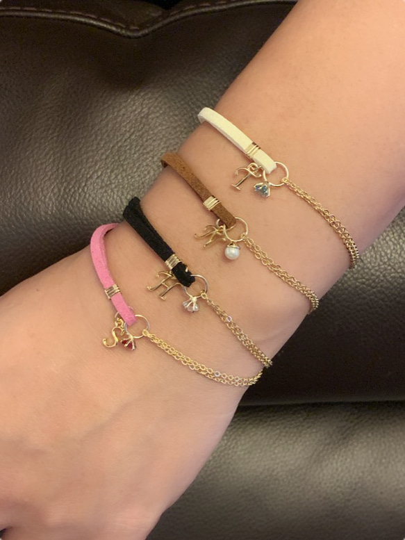誕生石&イニシャルスエード×チェーンブレスレット ブレスレット