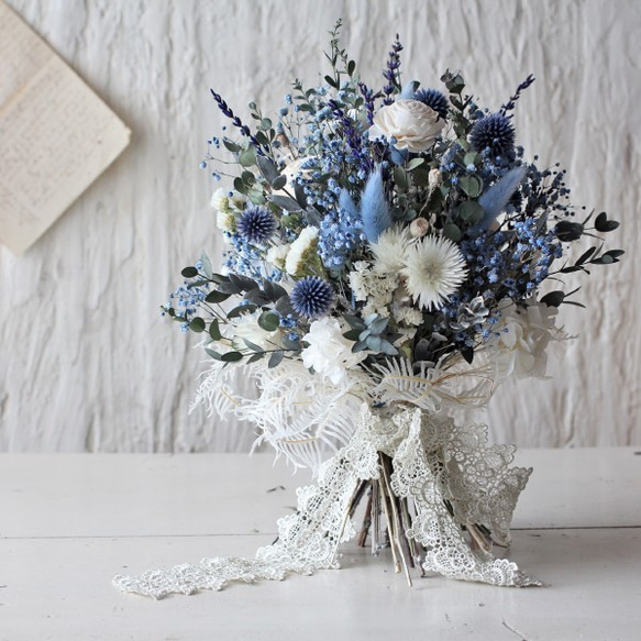 ブルーフラワーのスタンドブーケ・ドライフラワー 4枚目の画像